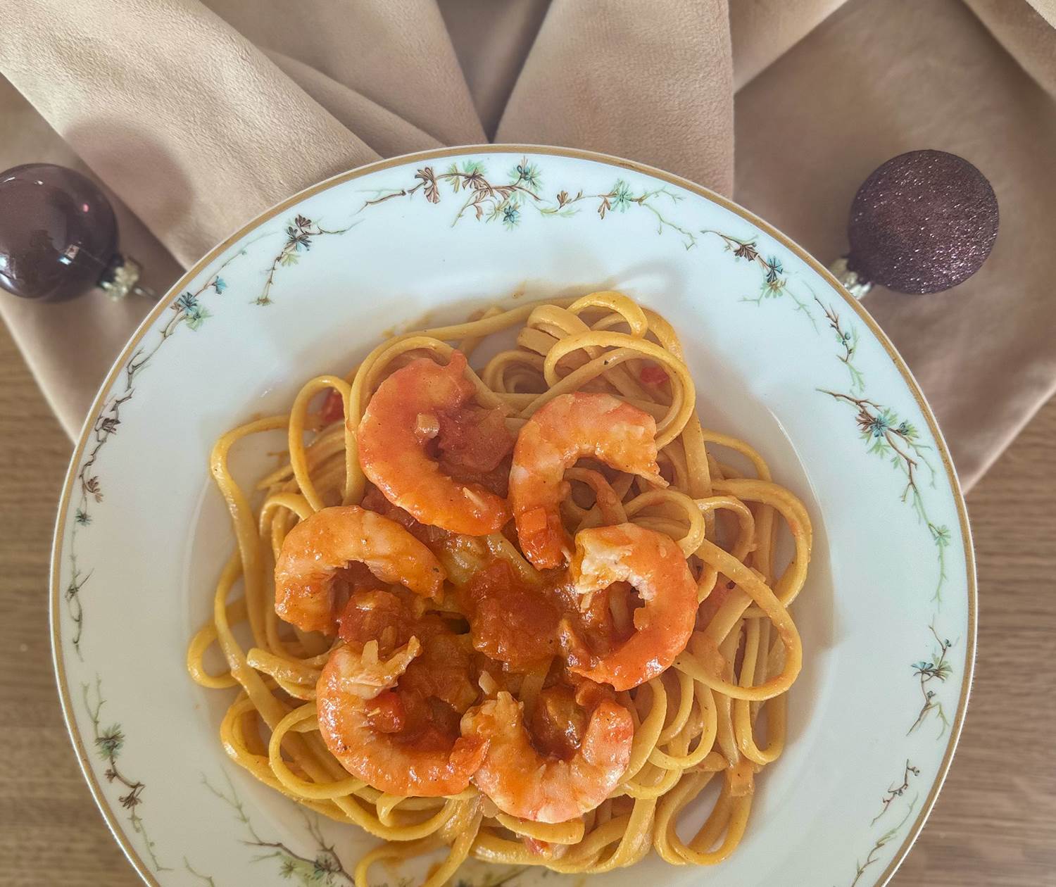 crevettes à la brésilienne sur lit de linguine dîner réveillon Demeure du Porzou