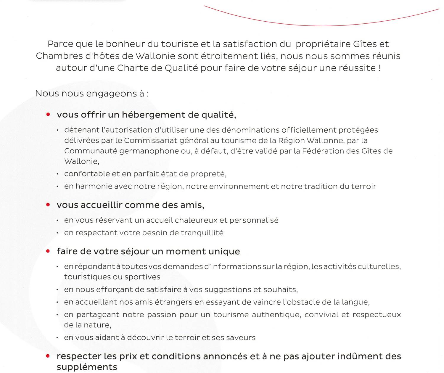 Charte Gîtes de Wallonie