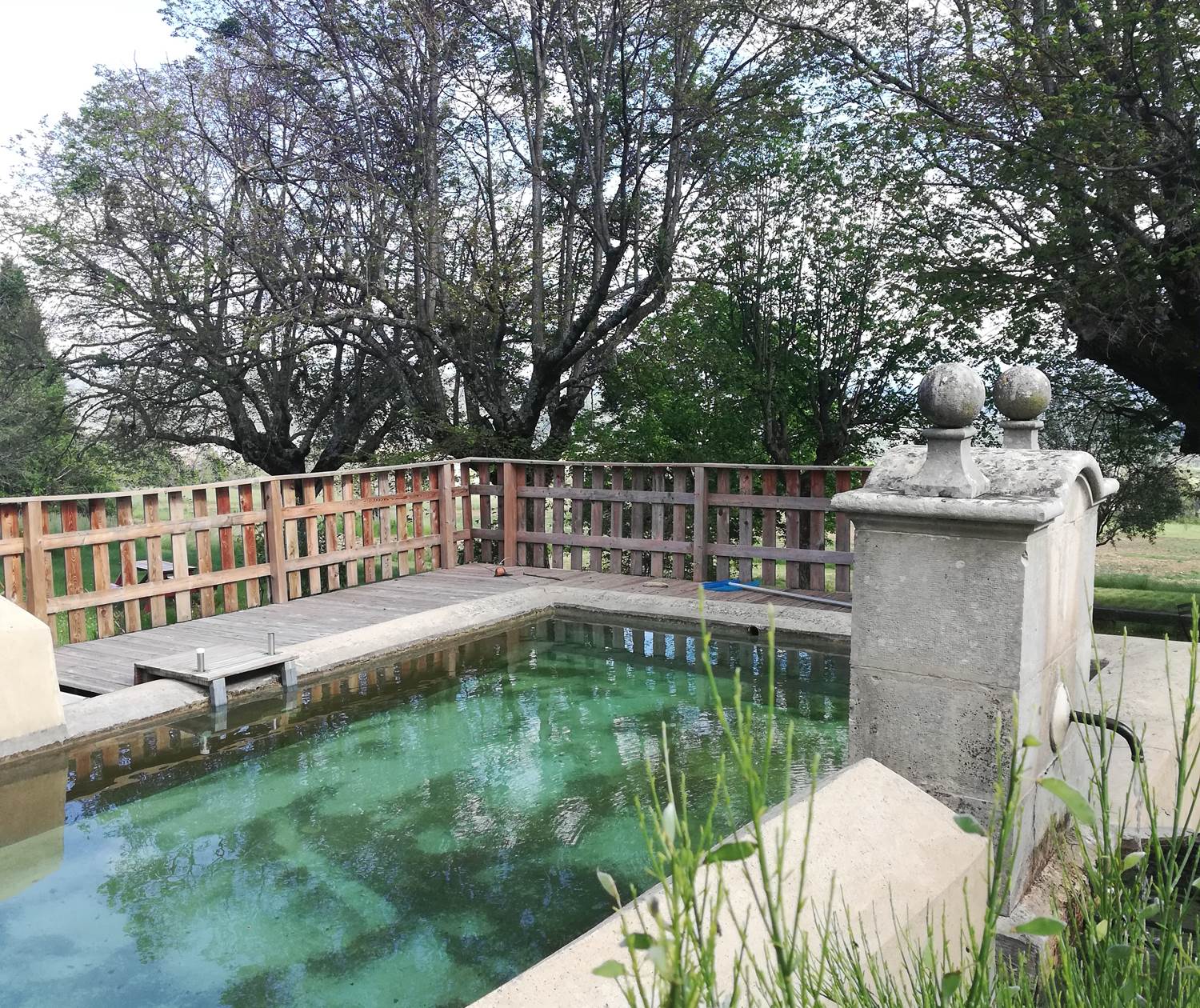 L'eau pure du bassin qui coule directement de la montagne de Lure