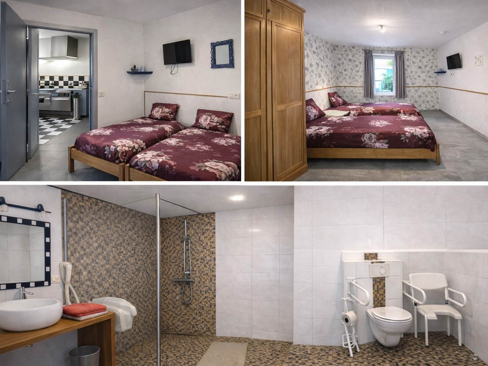 Chambre et salle de douche du rez