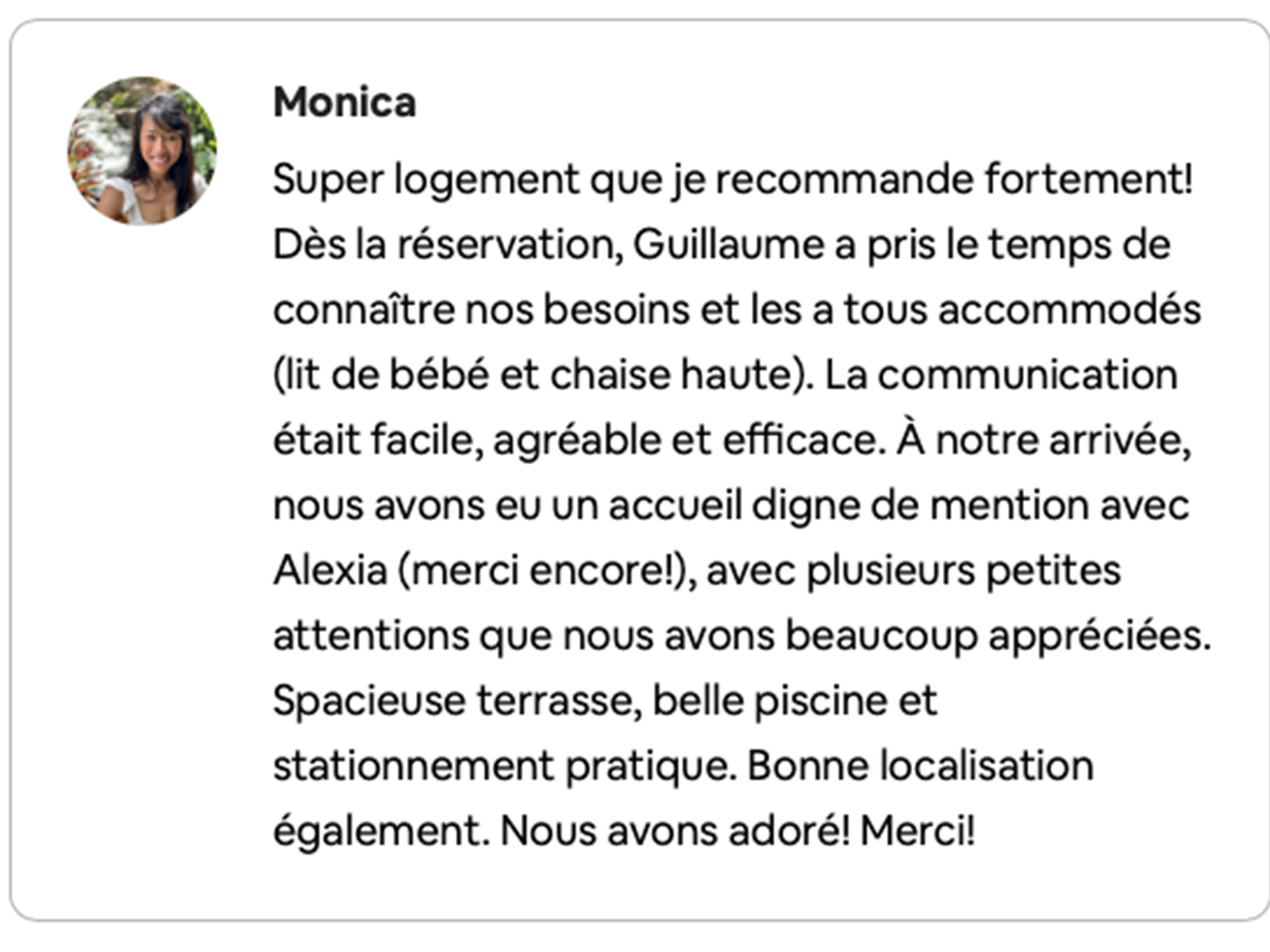 Commentaire via Airbnb