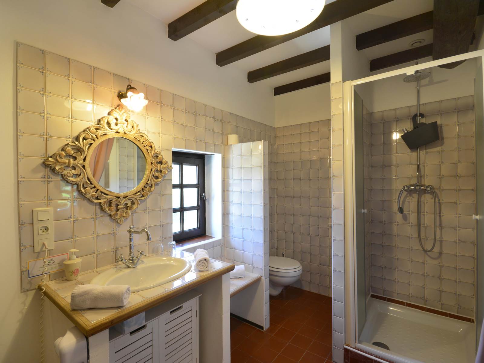 la salle de bain , douche et wc
