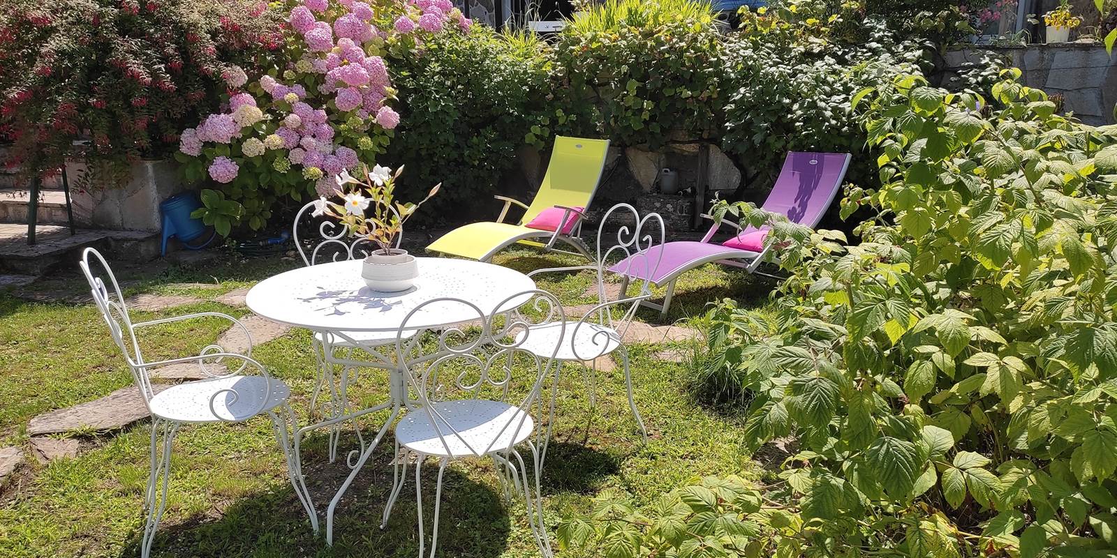 Se détendre et échanger autour d'un verre dans l'environnement verdoyant des Pyrénées Béarnaises