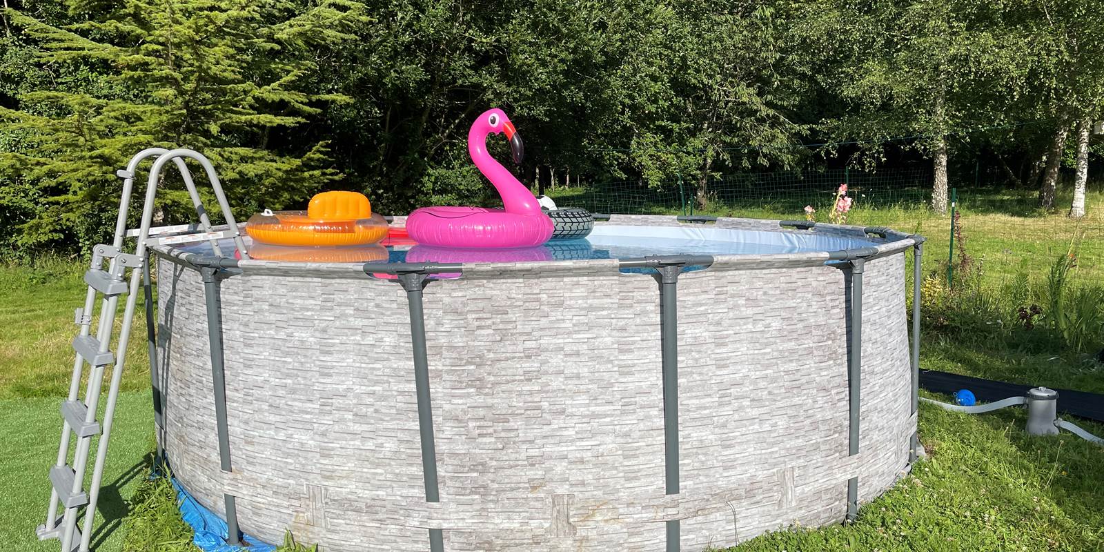 Swimming pool with safety ladder