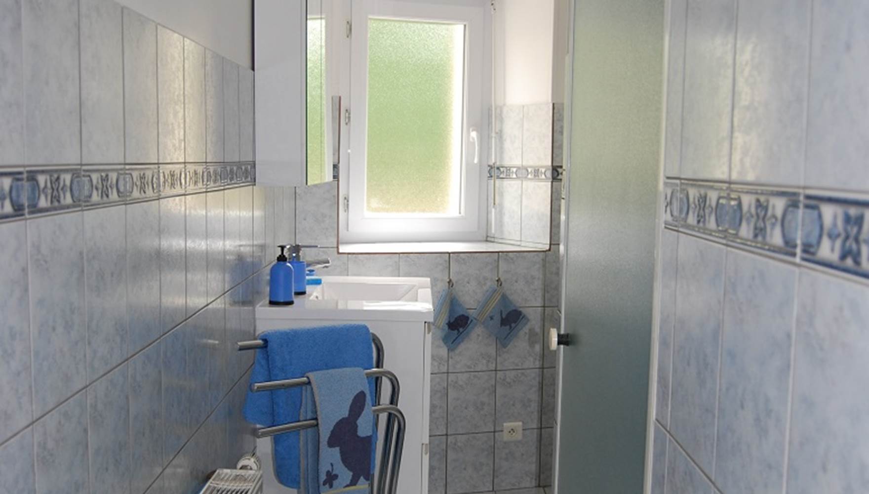 Salle d'eau avec douche au rez-de-chaussée, sèche cheveux et machine à laver