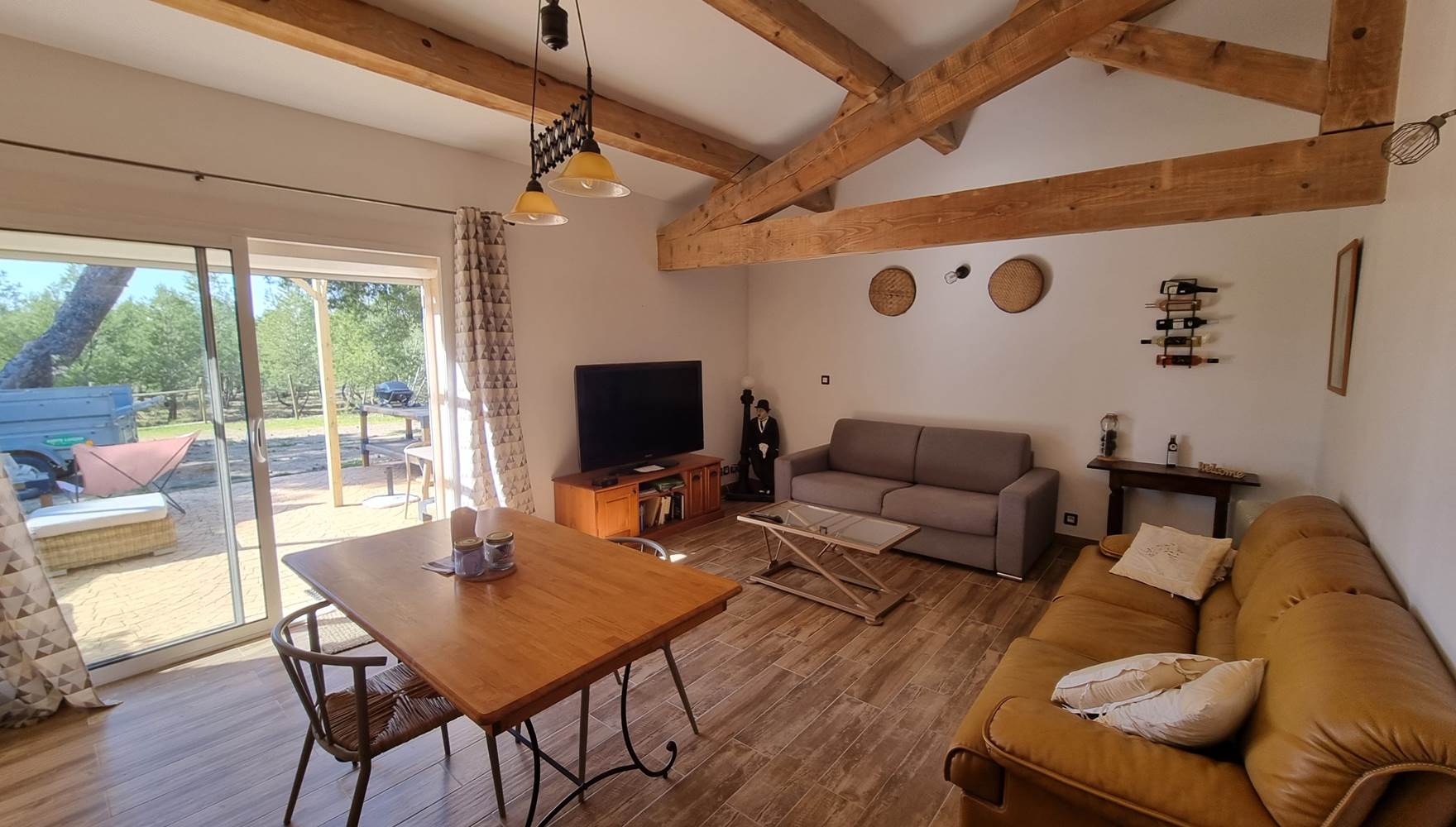 grand salon avec un canapé lit