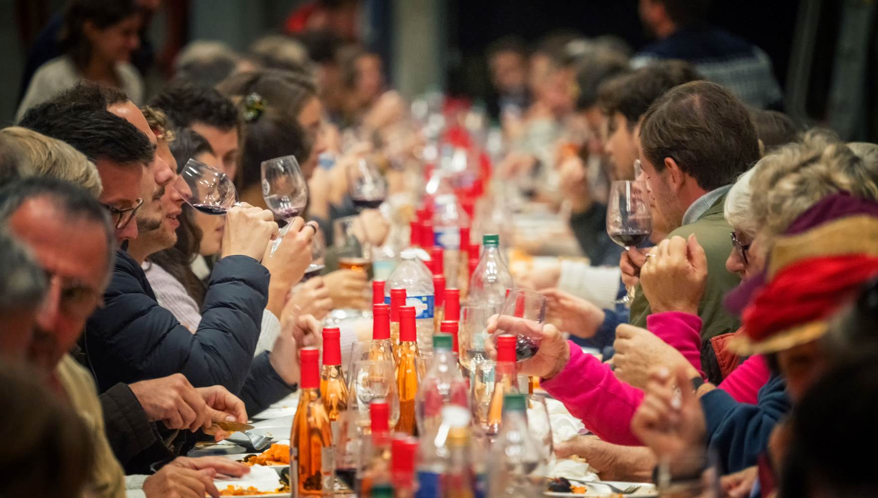 Repas vendangeur d'un jour dans le chai