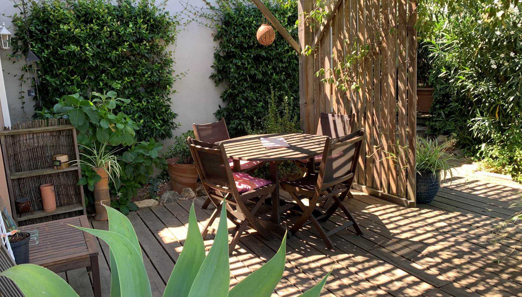 La terrasse est ombragée par un magnifique jasmin