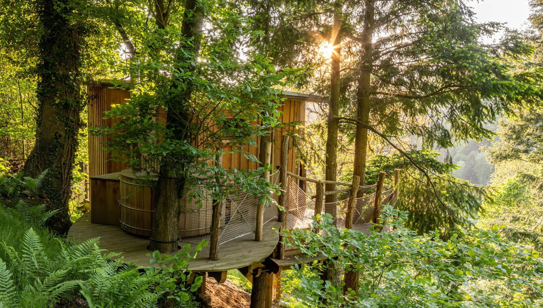 cabane dans les arbres et jacuzzi privatif