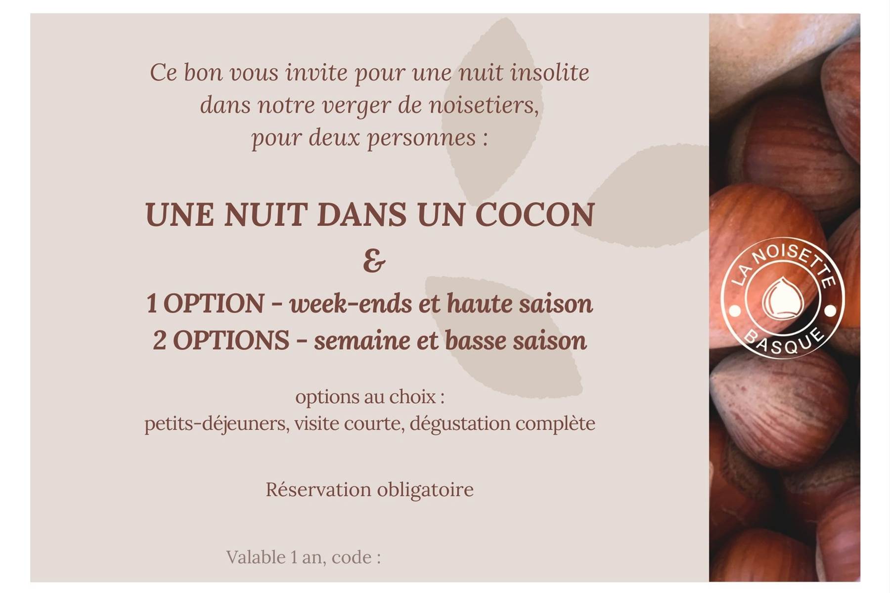 Bon cadeau hébergement verso