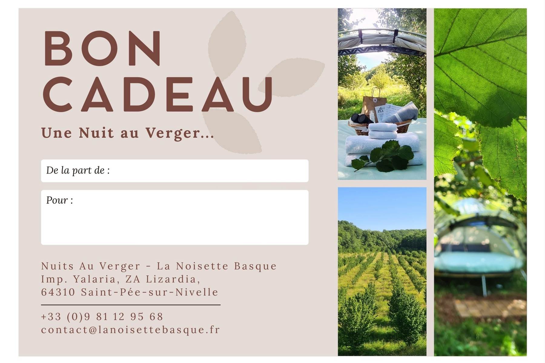 Bon cadeau hébergement recto