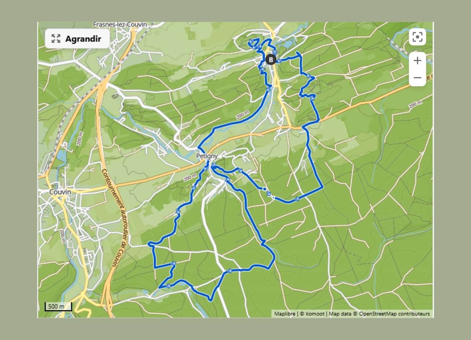 tracé de la randonnée Nismes- Fondry des chiens