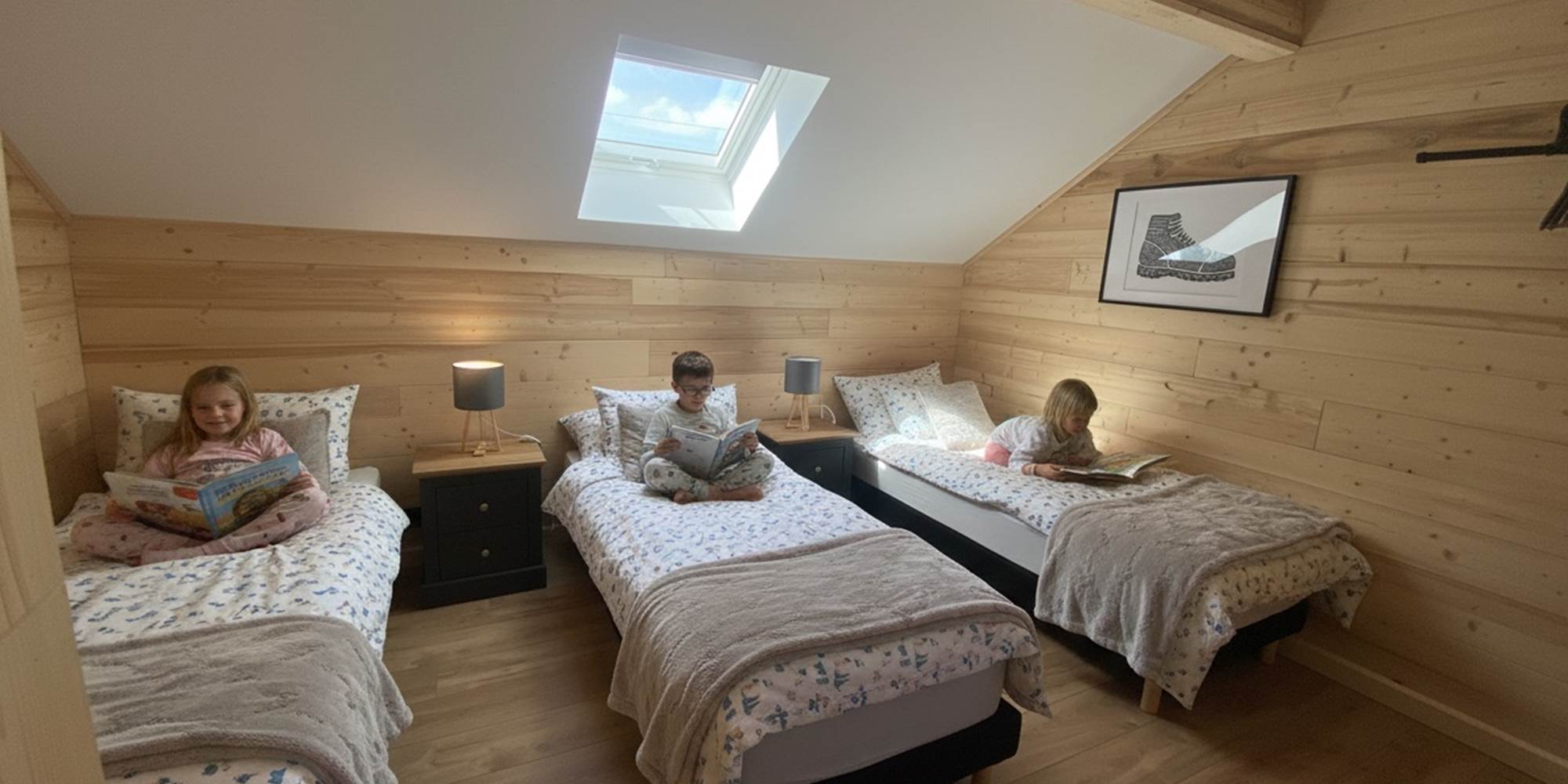 Chambre avec trois lits simple