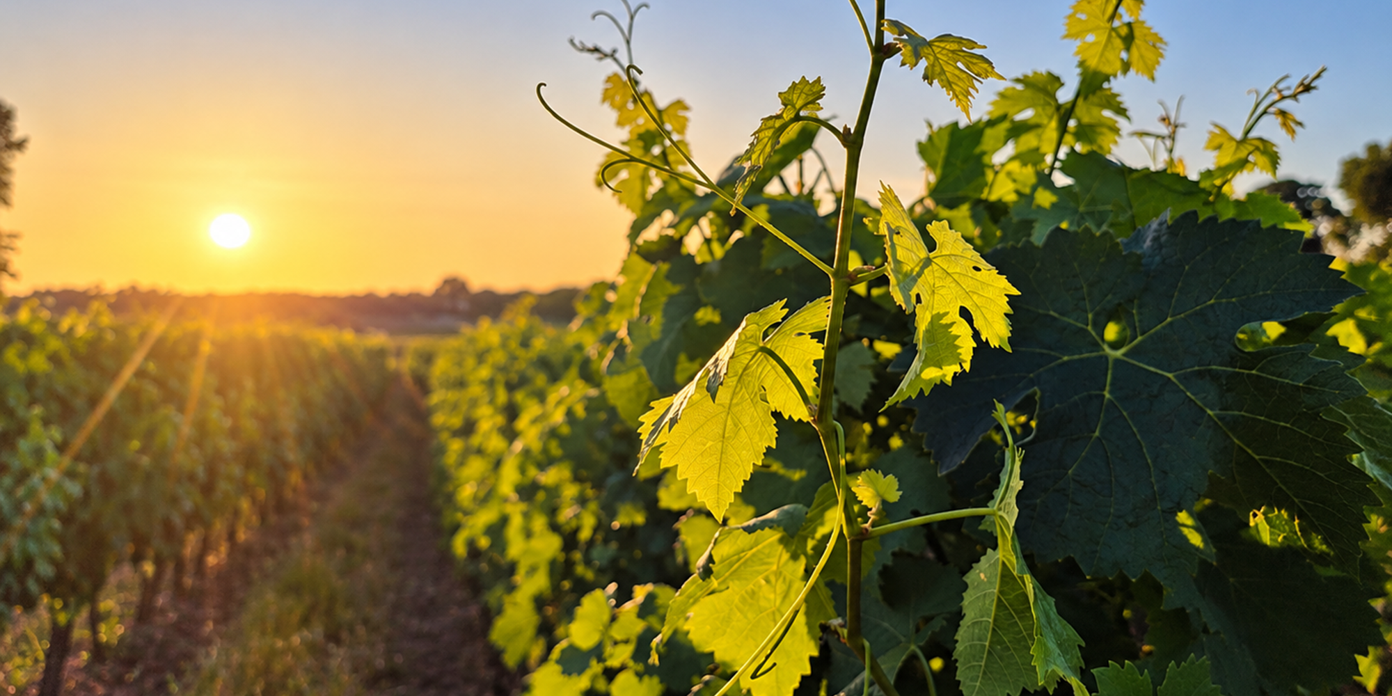 Feuilles de vigne au soleil couchant