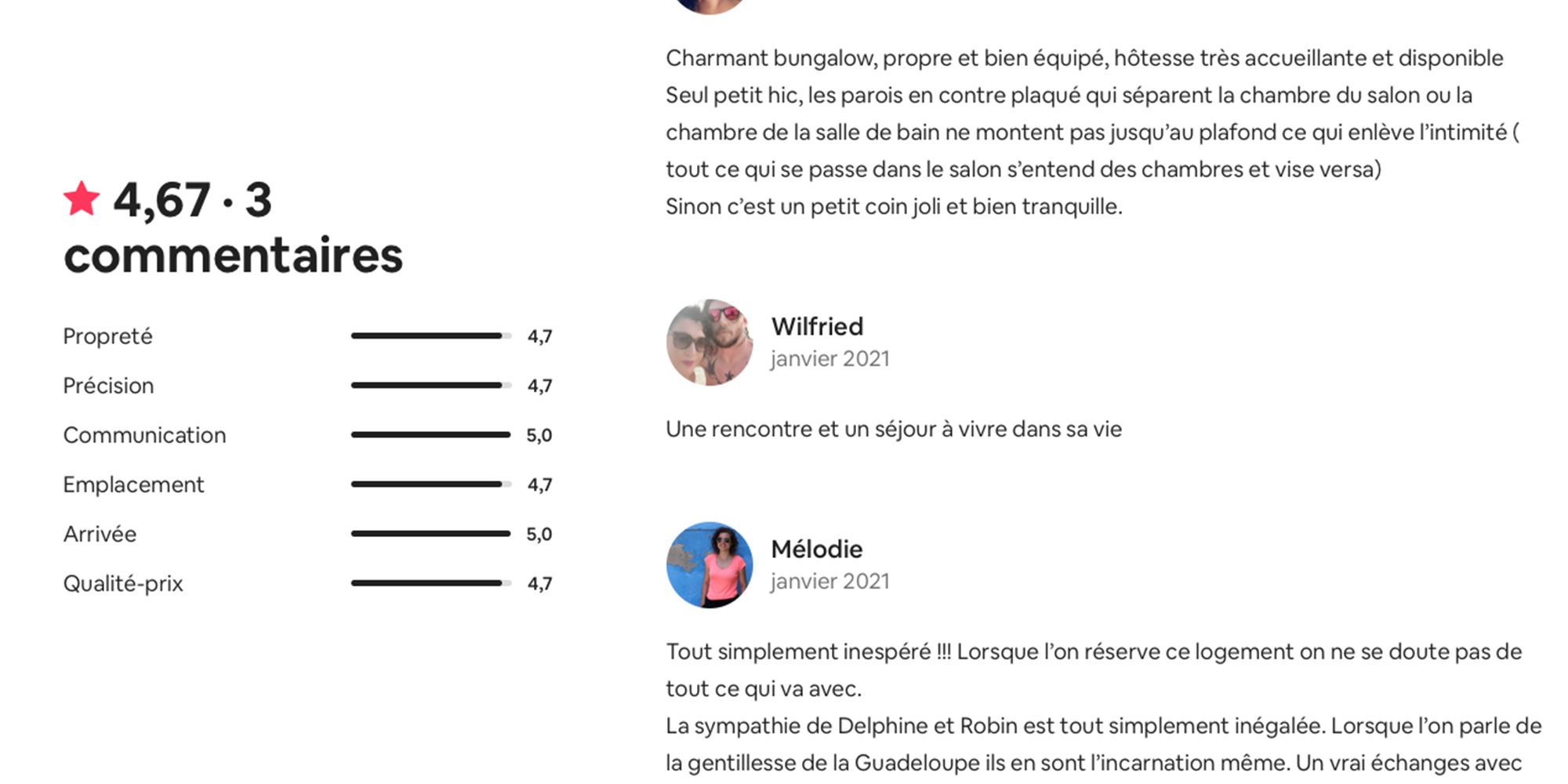 Commentaires clients via Airbnb