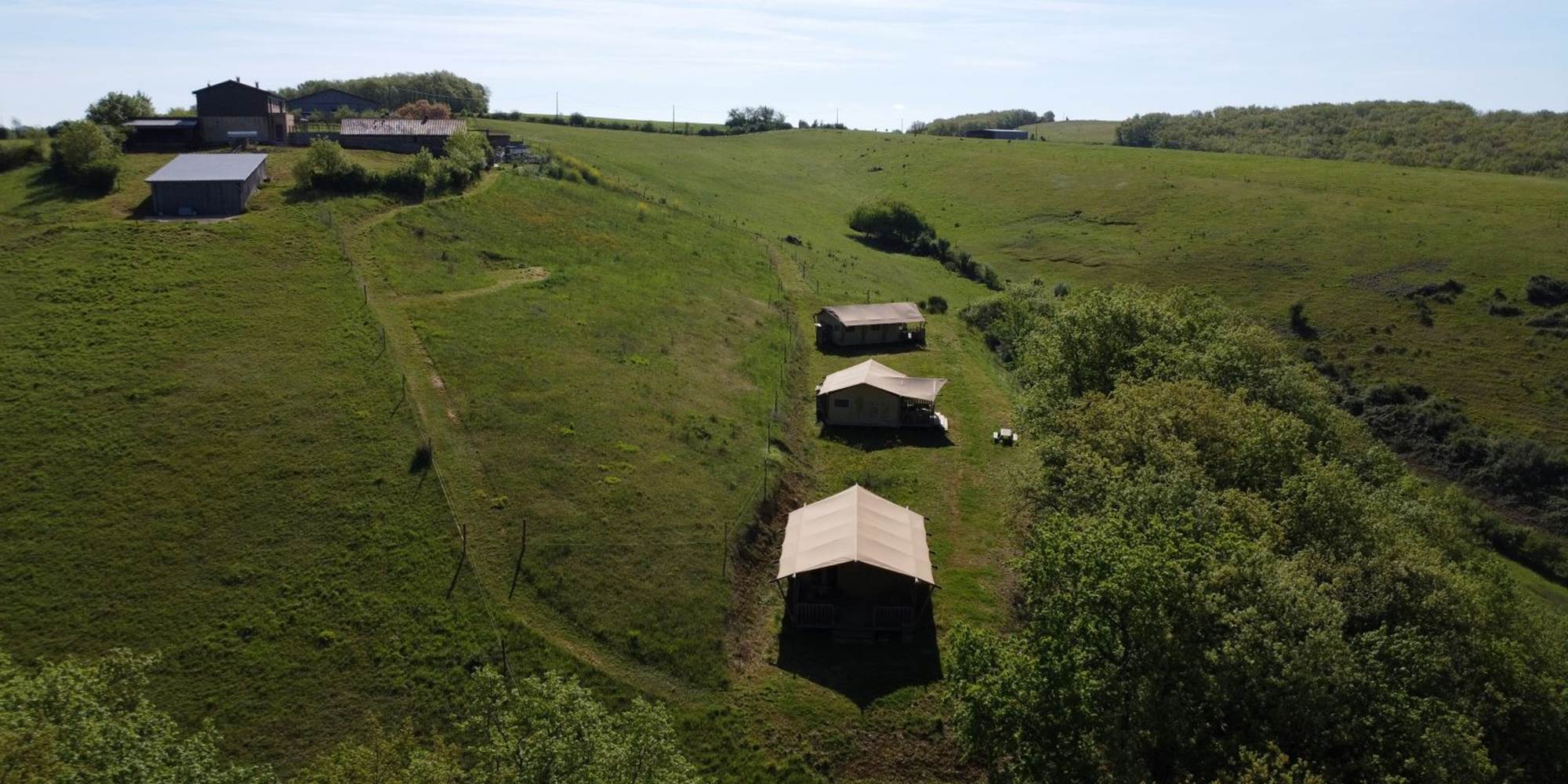 Vue aérienne Ecolodges Ferme du Hitton