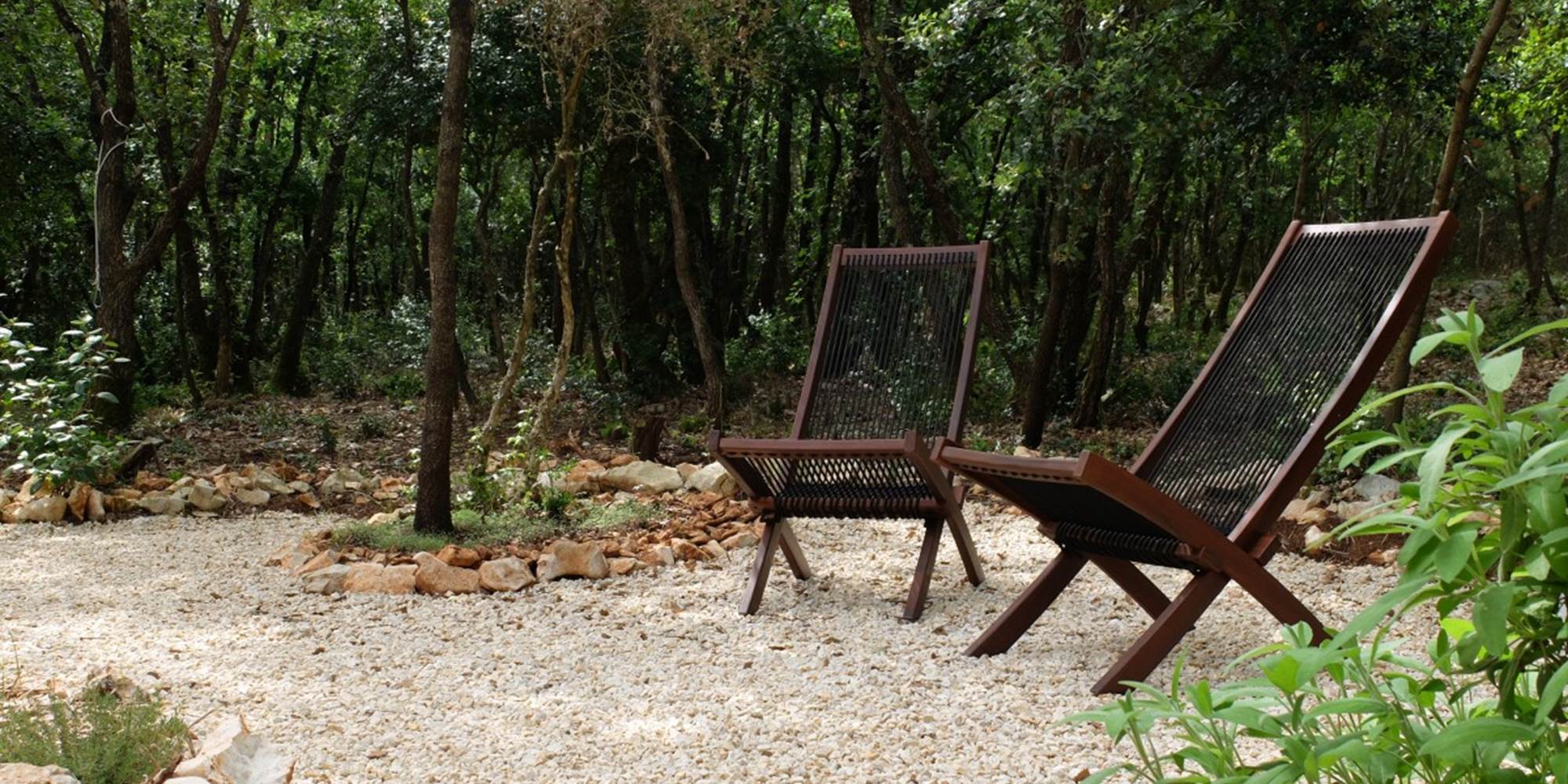 Détente à l'ombre de la forêt de chênes à l'Ecogîte 1000 Pailles
