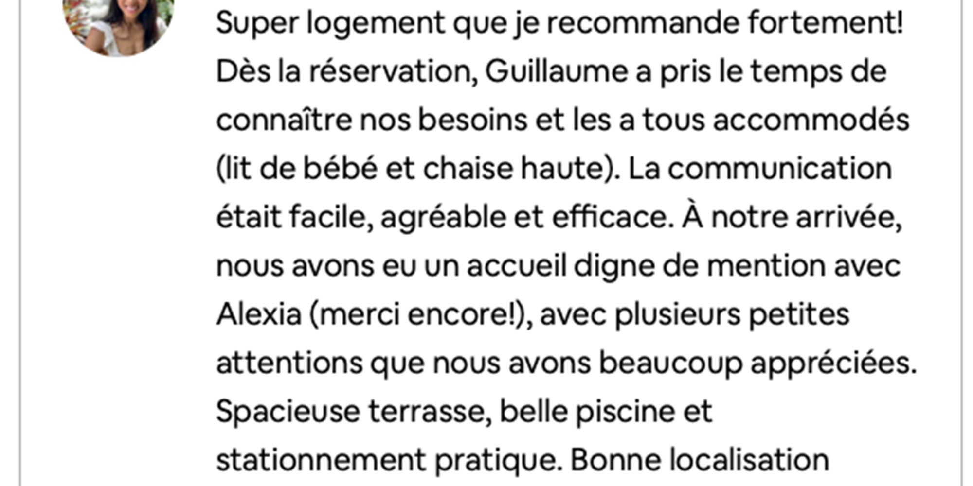 Commentaire via Airbnb