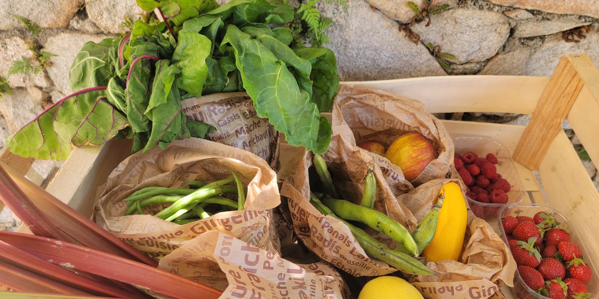 Produits frais bio utilisés pour la cuisine maison du Domaine Cardu en Corse.