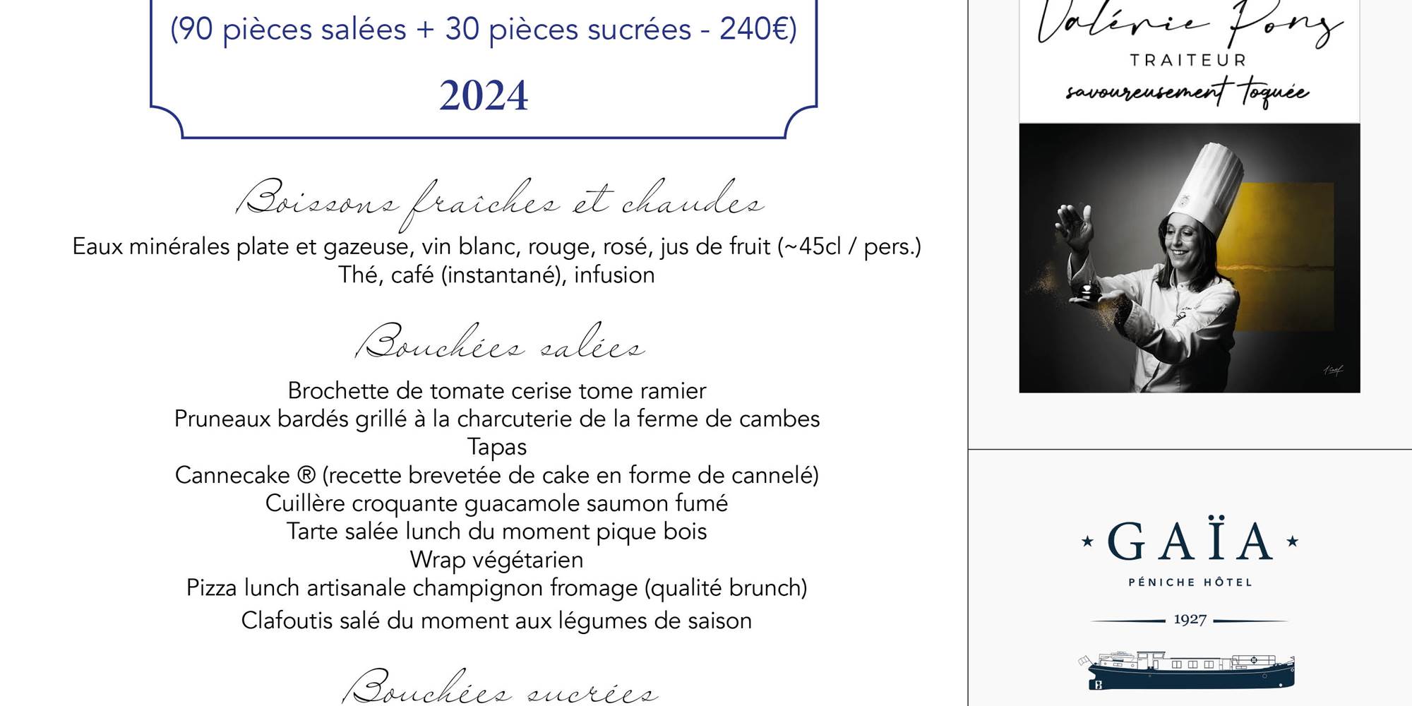 Menus Croisière Gaïa par Valérie Pons