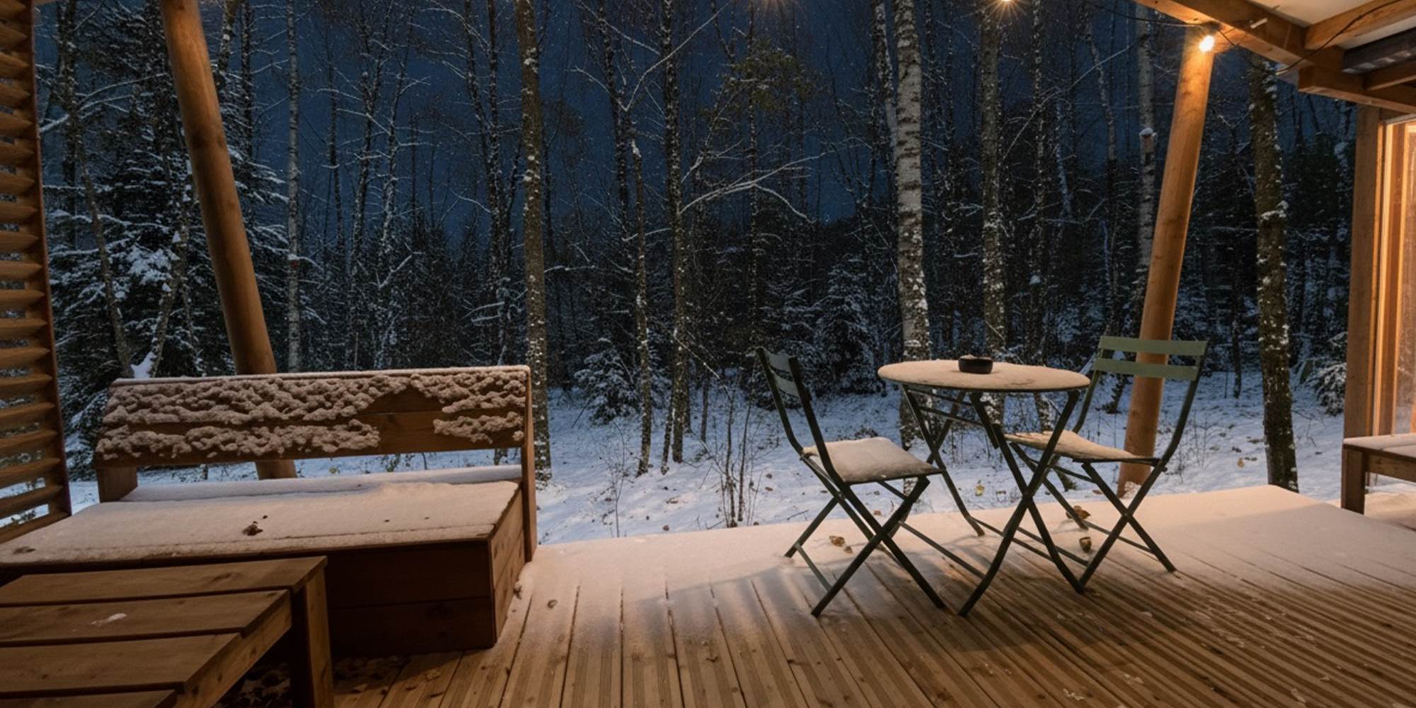 Terrasse couverte avec vue sur la forêt