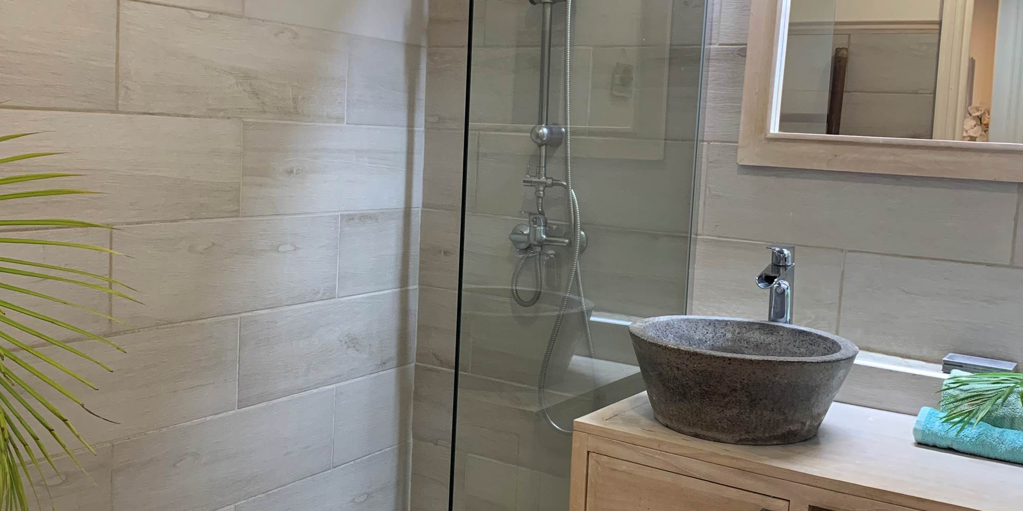 Salle de douche avec toilette