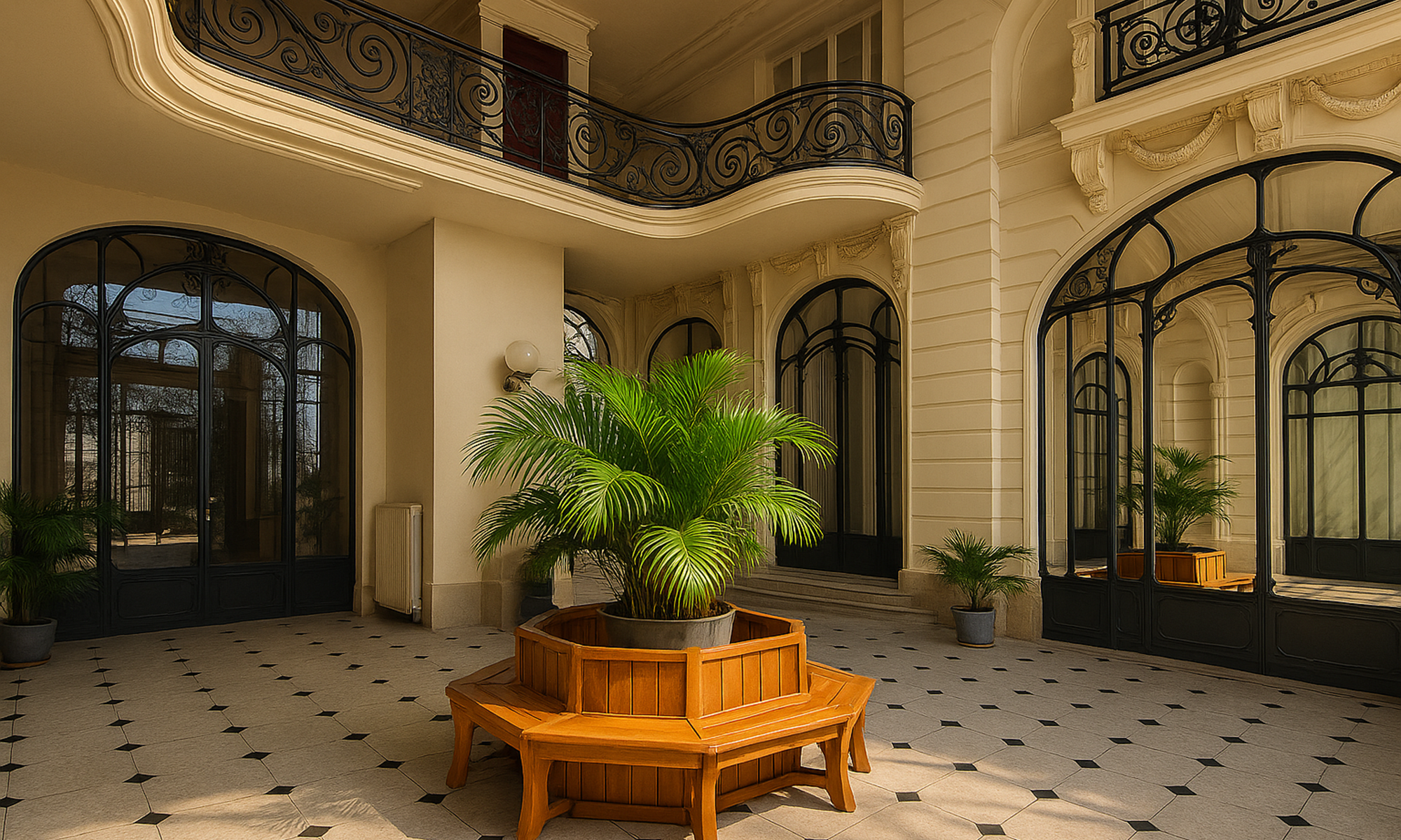 Entrée historique du bâtiment – Immeuble de charme au cœur du Mont-Dore, proche Thermes et centre-ville-galerie