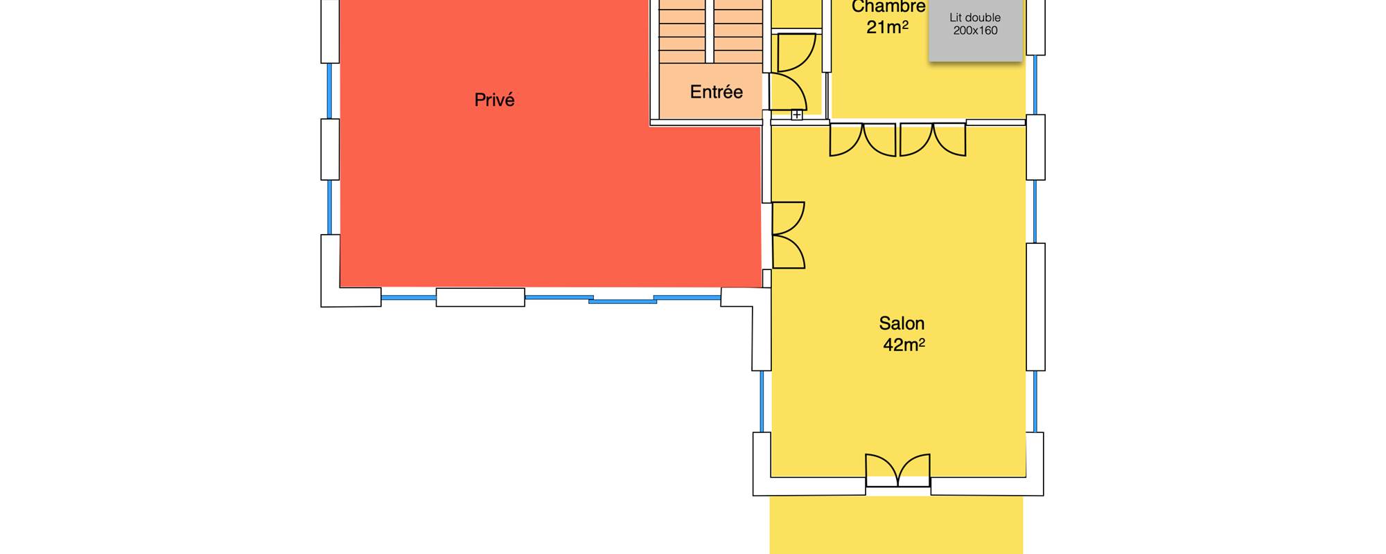Les espaces de la chambre au rez-de-chaussée