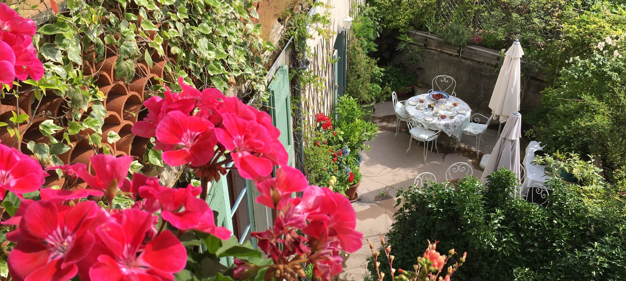 terrasse des petits-déjeuners et des dîners aux Asphodèles