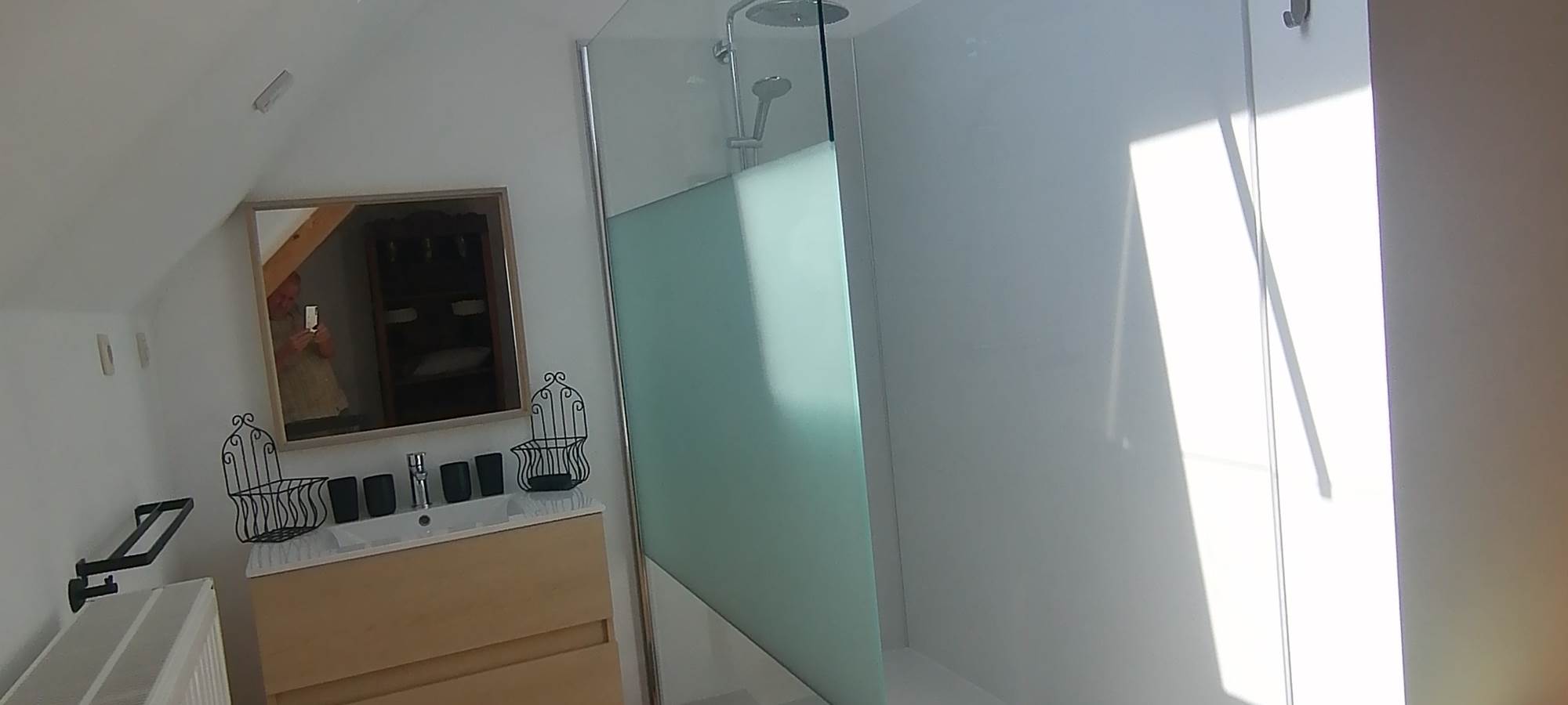 douche italienne in kamer met dubbel bed - dans  la chambre avec lit double