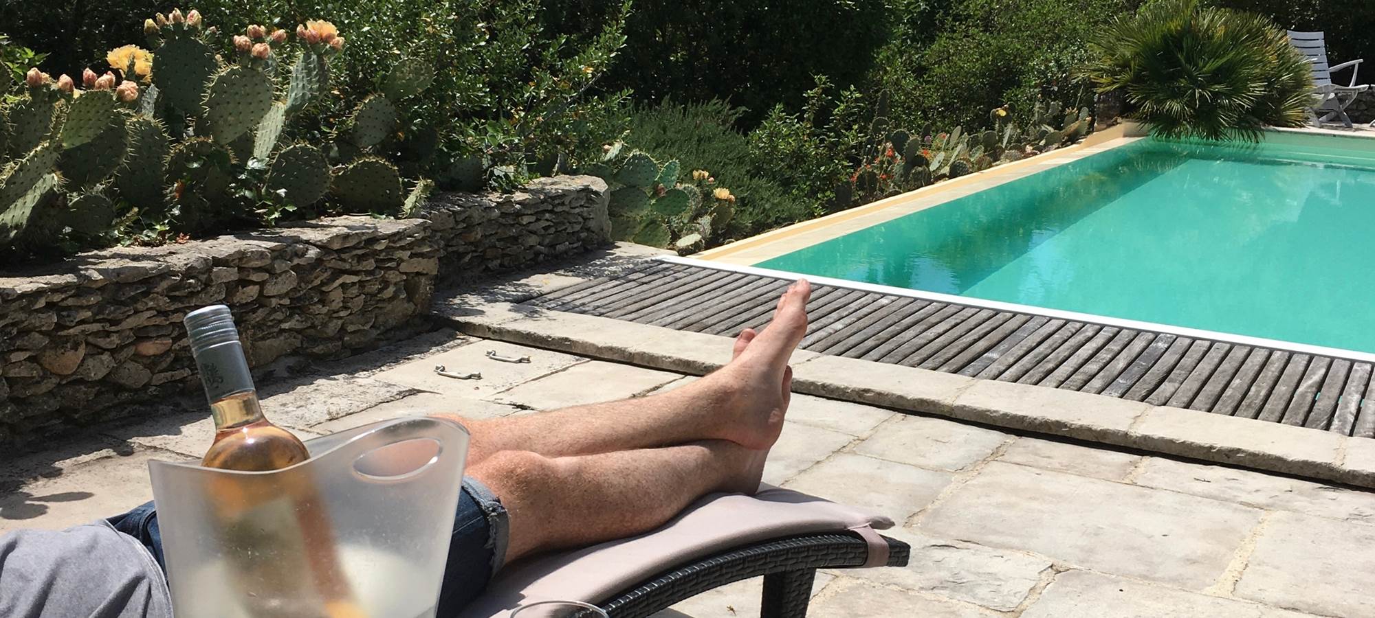 Détente aux bords de la piscine dans l'Aude aux chambres d'hôtes la Rougeanne