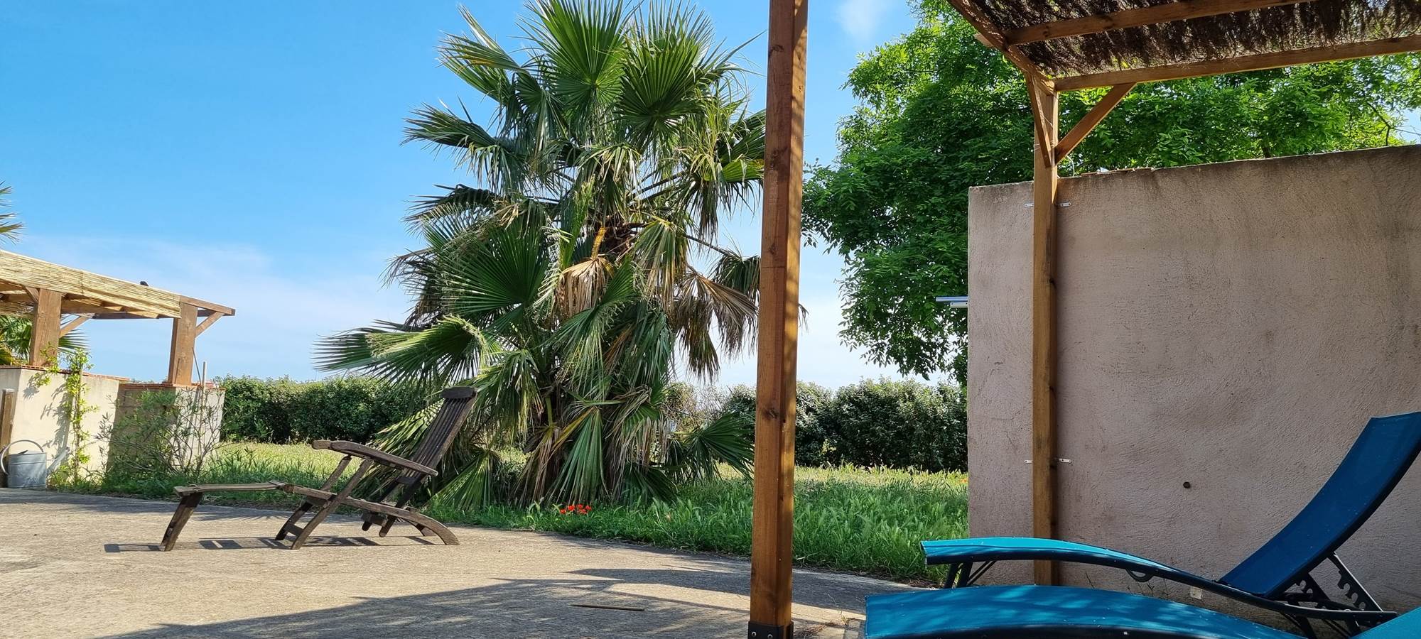 chaises longues au bord de la piscine