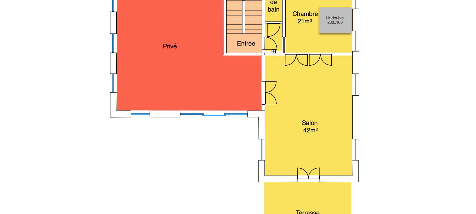 Les espaces de la chambre au rez-de-chaussée