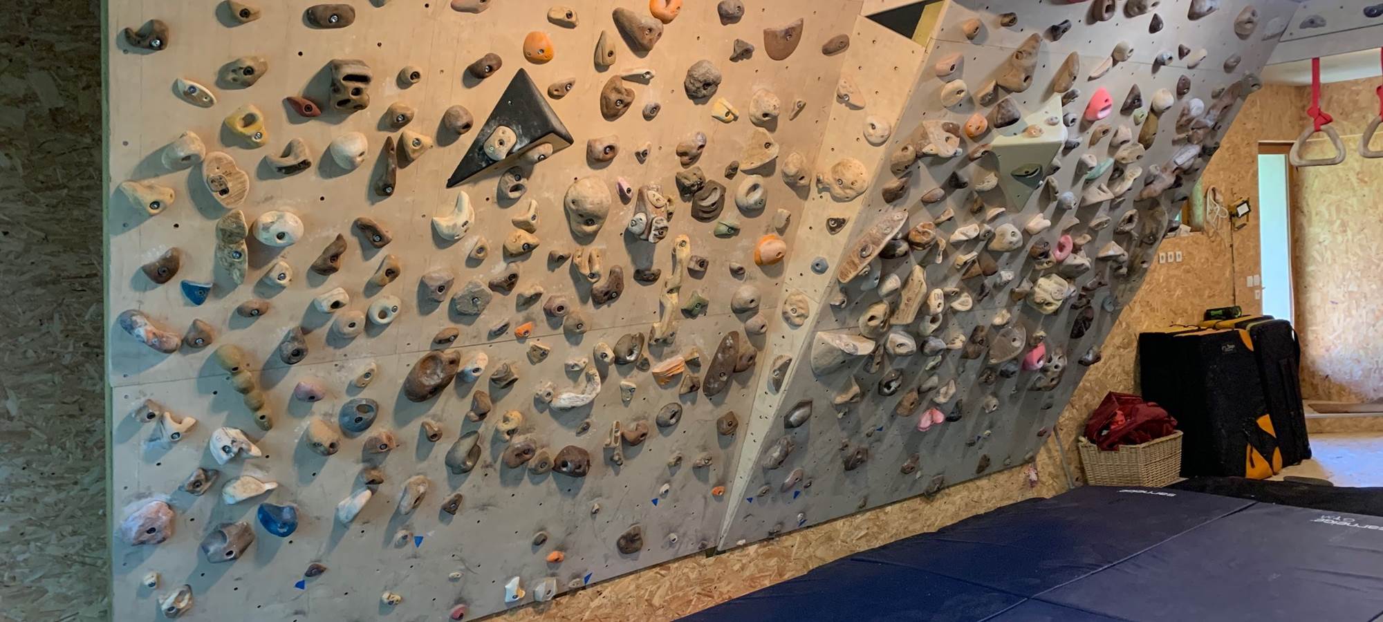 Climbing gym at Bloasis 20 and 30 degrees walls