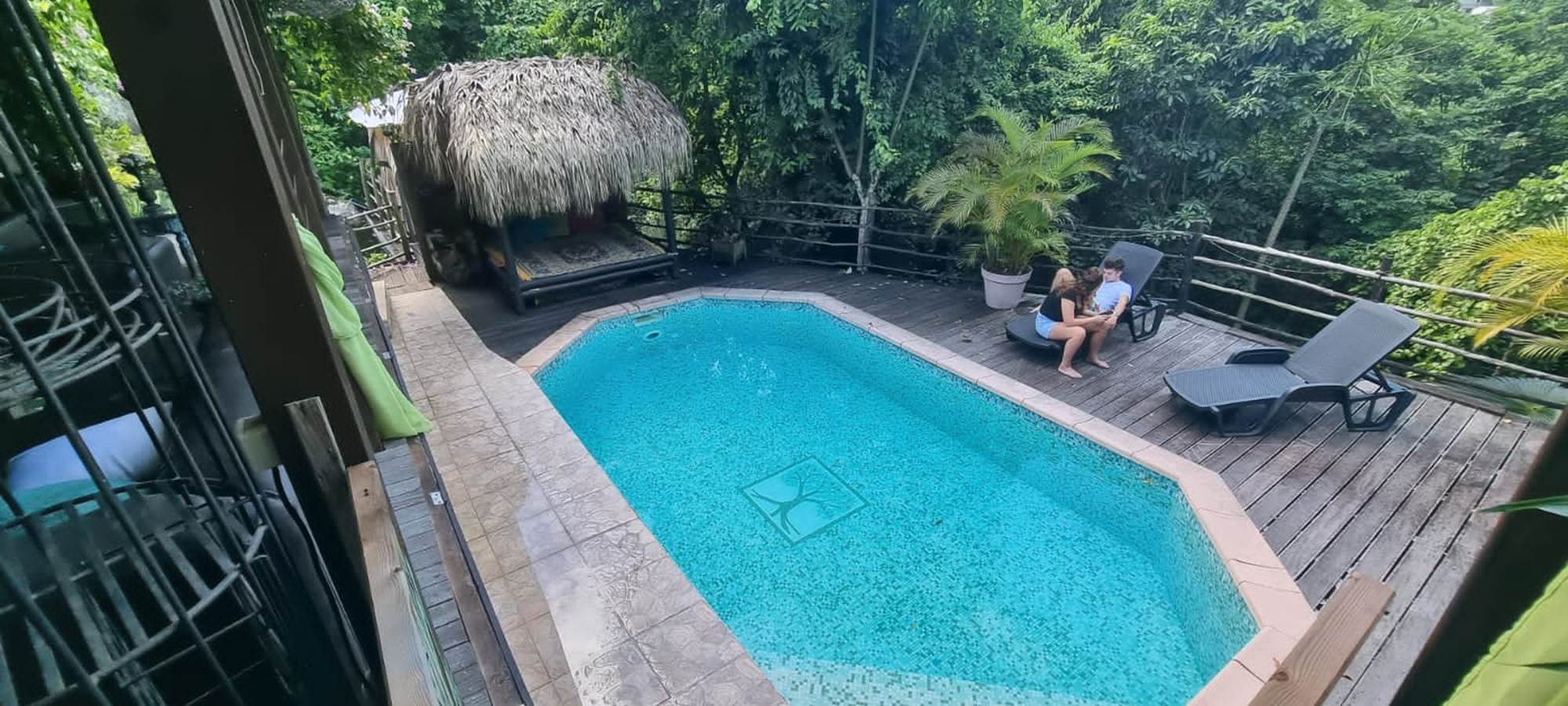 vue plongeant sur piscine et deck