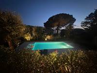 View of the mountain with pool at night