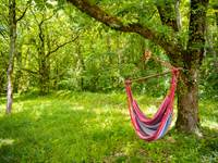 Hamac sous les arbres dans le jardin du Domaine Sainte Raffine