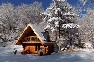 Le chalet avec la neige-presta