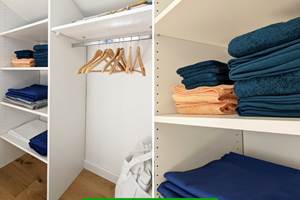 Chambre "rivière : zoom sur la penderie intégrée et son linge de toilette fourni !