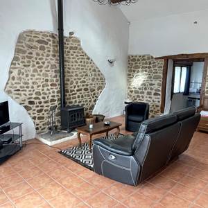 Salon avec poêle à bois