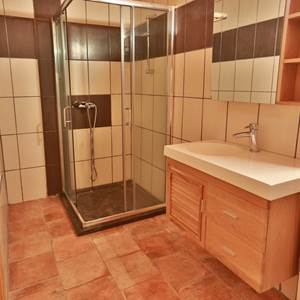 La salle d'eau composée d'une douche et d'un WC
