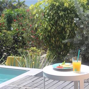 Iguane House villas & Micro Spa Villa Corail pause gourmande autour de la piscine