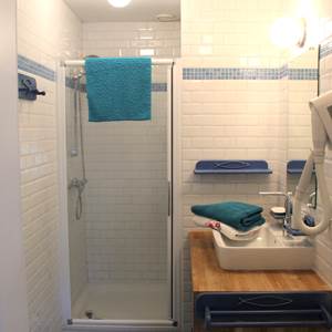 Lavabo - Douche - WC  dans la chambre Blanche