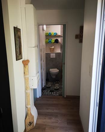 salle de bain douche lavabo et WC