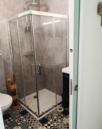 salle de bain douche lavabo et WC