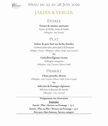Menu du 22 au 28 Juin 2026 Bistrot de la Grande Maison Mazamet