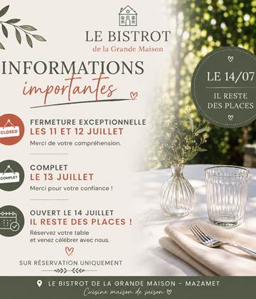 Un peu de repos , mais ouvert le 14 Juillet