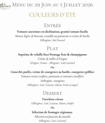 Menu du 29 Juin au 5 Juillet 2026 Bistrot grande maison Mazamet