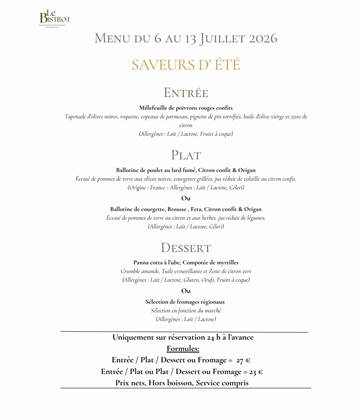 Menu du 6 au 13 Juillet Bistrot Grande Maison Mazamet