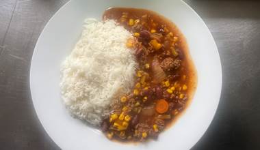 plat du jour, chili con carne, riz